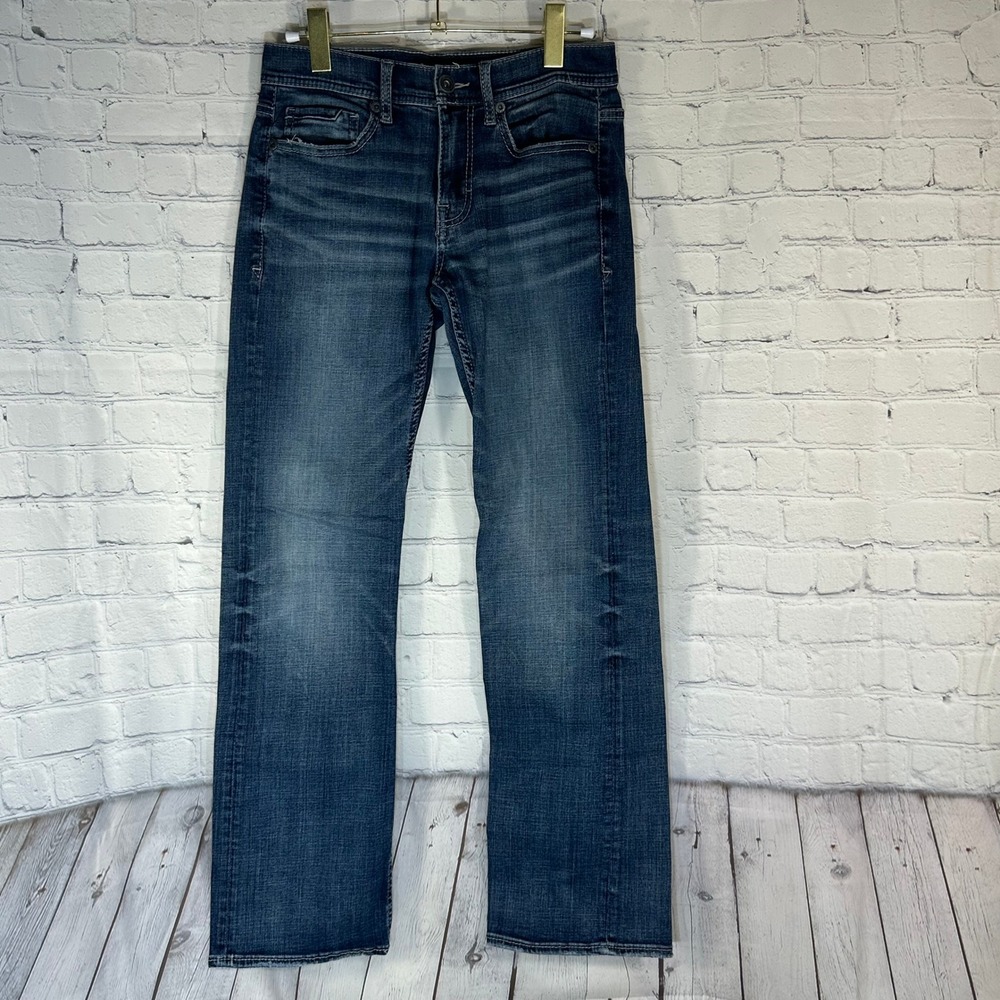 BKE Aiden Mens Straight Leg Jeans Dark Wash Whiskered Denim 28x32